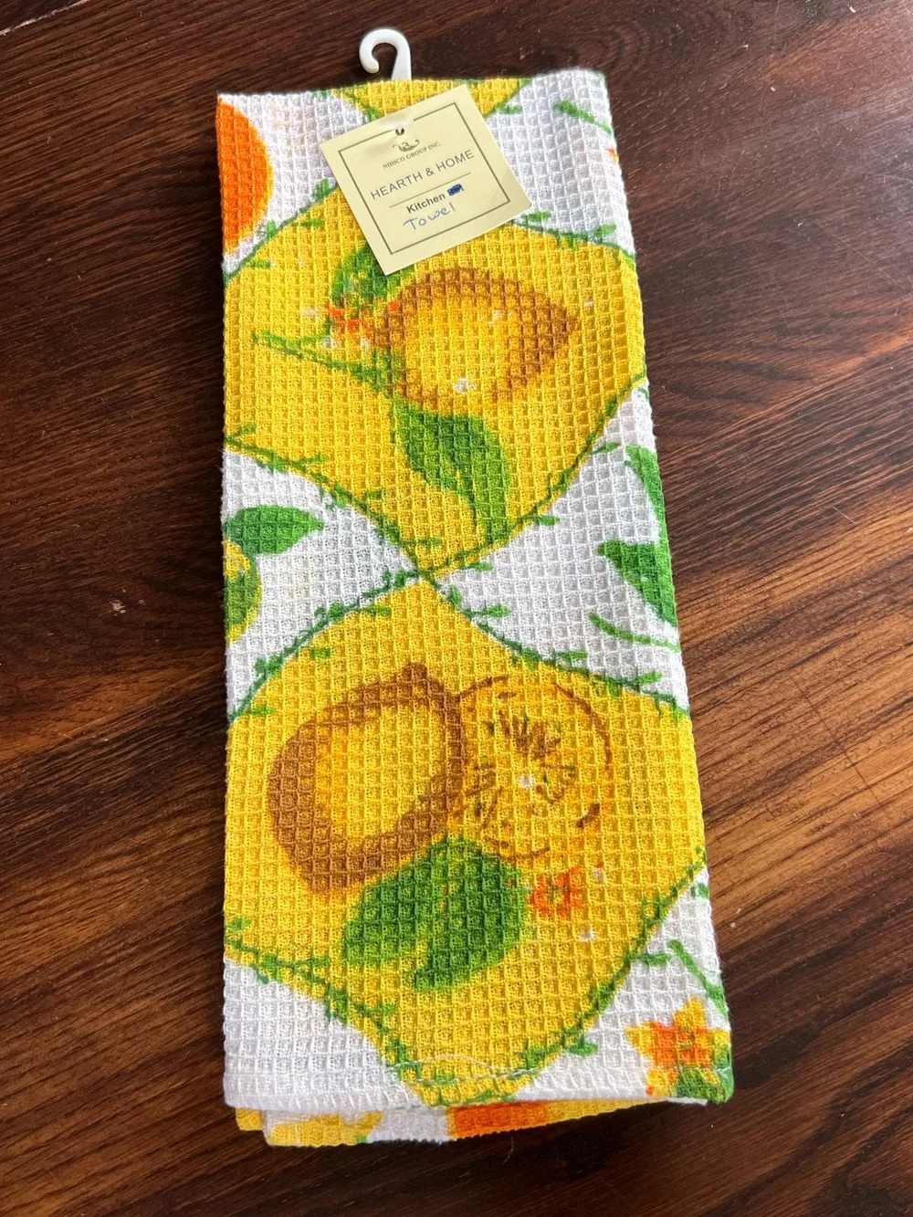 Nidico Group Inc. Vintage Kitchen Waffle Towel MWT Citrus Fruits Print Yellow